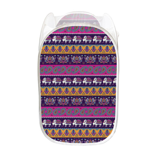 Paisley Elephant Hamsa Pattern Print Mesh Laundry Hamper