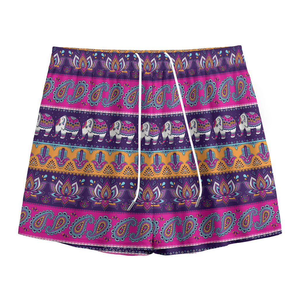 Paisley Elephant Hamsa Pattern Print Mesh Shorts