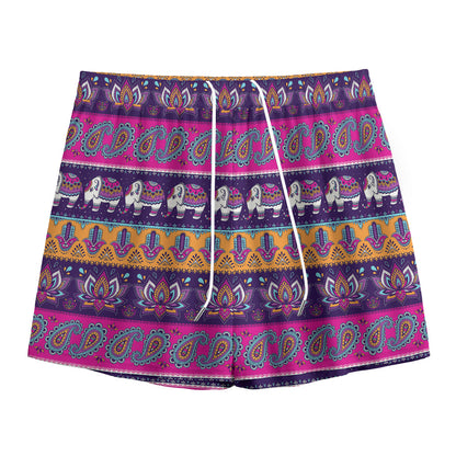 Paisley Elephant Hamsa Pattern Print Mesh Shorts