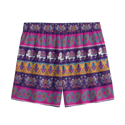 Paisley Elephant Hamsa Pattern Print Mesh Shorts