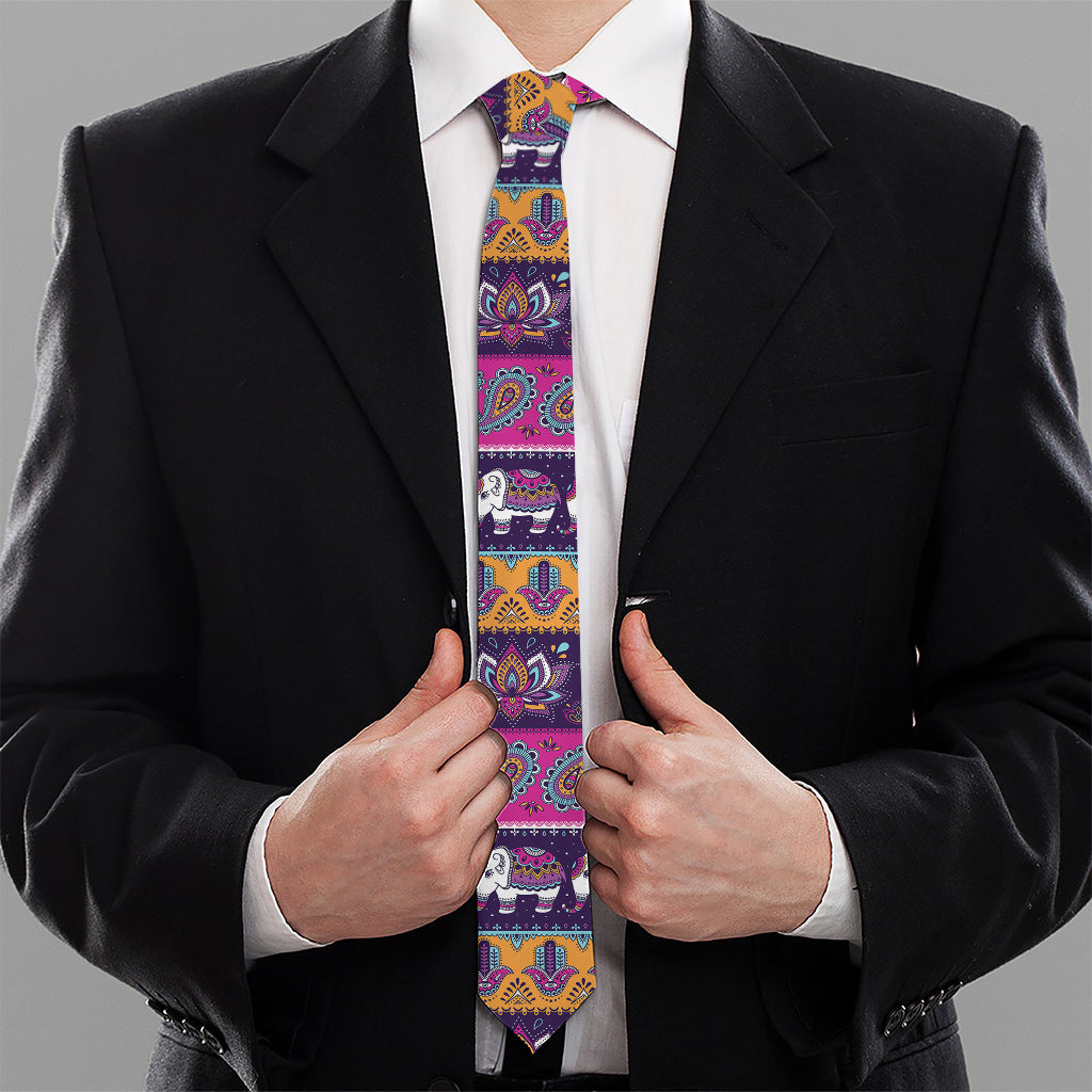Paisley Elephant Hamsa Pattern Print Necktie