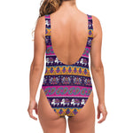 Paisley Elephant Hamsa Pattern Print One Piece Swimsuit
