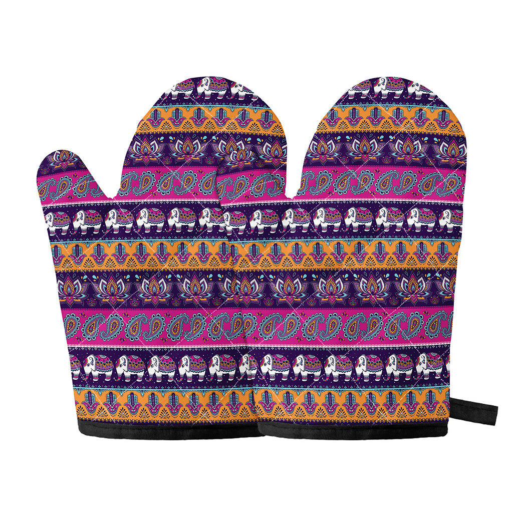 Paisley Elephant Hamsa Pattern Print Oven Mitts