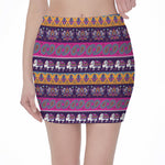 Paisley Elephant Hamsa Pattern Print Pencil Mini Skirt