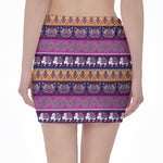 Paisley Elephant Hamsa Pattern Print Pencil Mini Skirt