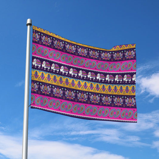 Paisley Elephant Hamsa Pattern Print Polyester Flag