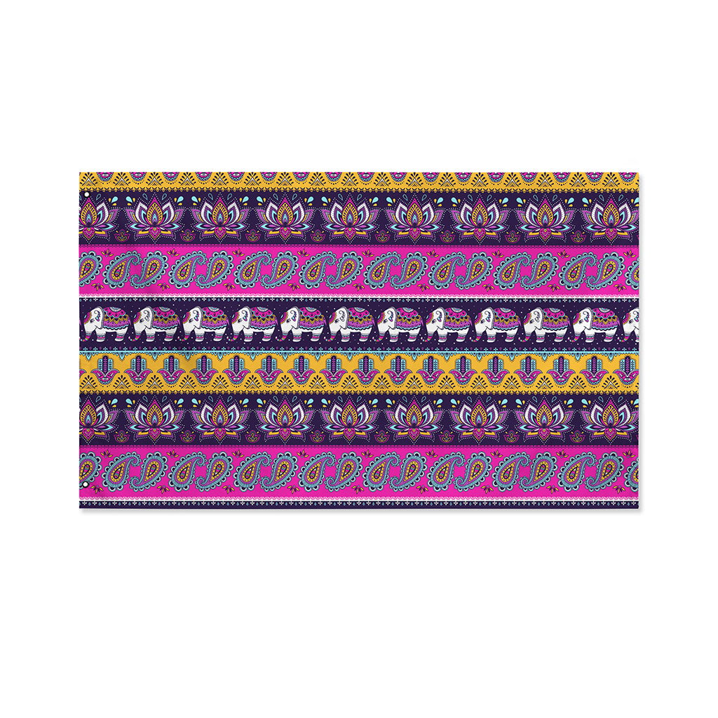 Paisley Elephant Hamsa Pattern Print Polyester Flag