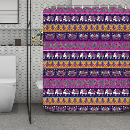 Paisley Elephant Hamsa Pattern Print Polyester Shower Curtain