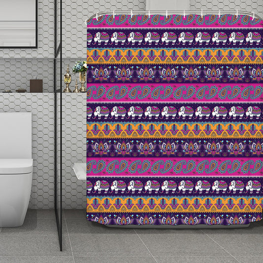 Paisley Elephant Hamsa Pattern Print Polyester Shower Curtain