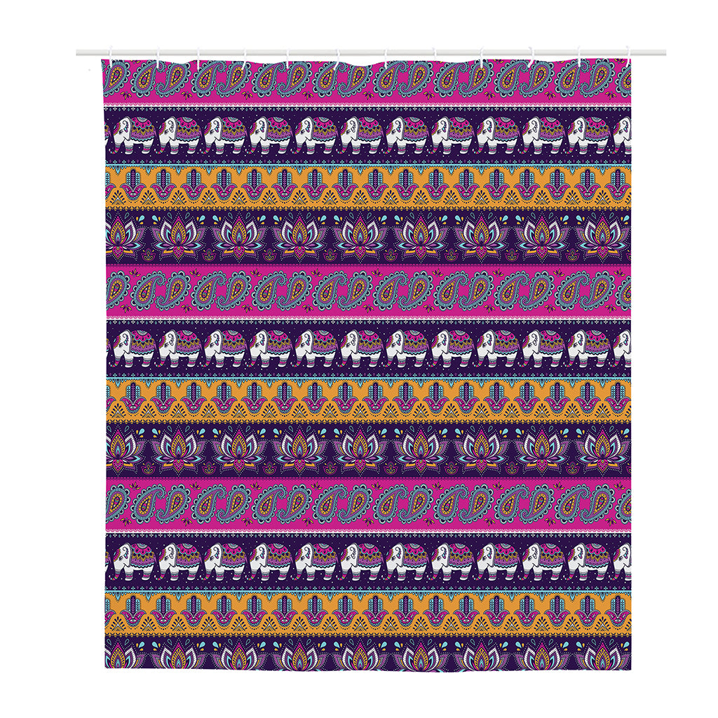 Paisley Elephant Hamsa Pattern Print Polyester Shower Curtain
