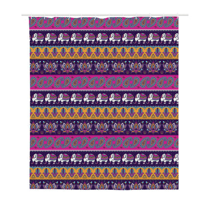 Paisley Elephant Hamsa Pattern Print Polyester Shower Curtain