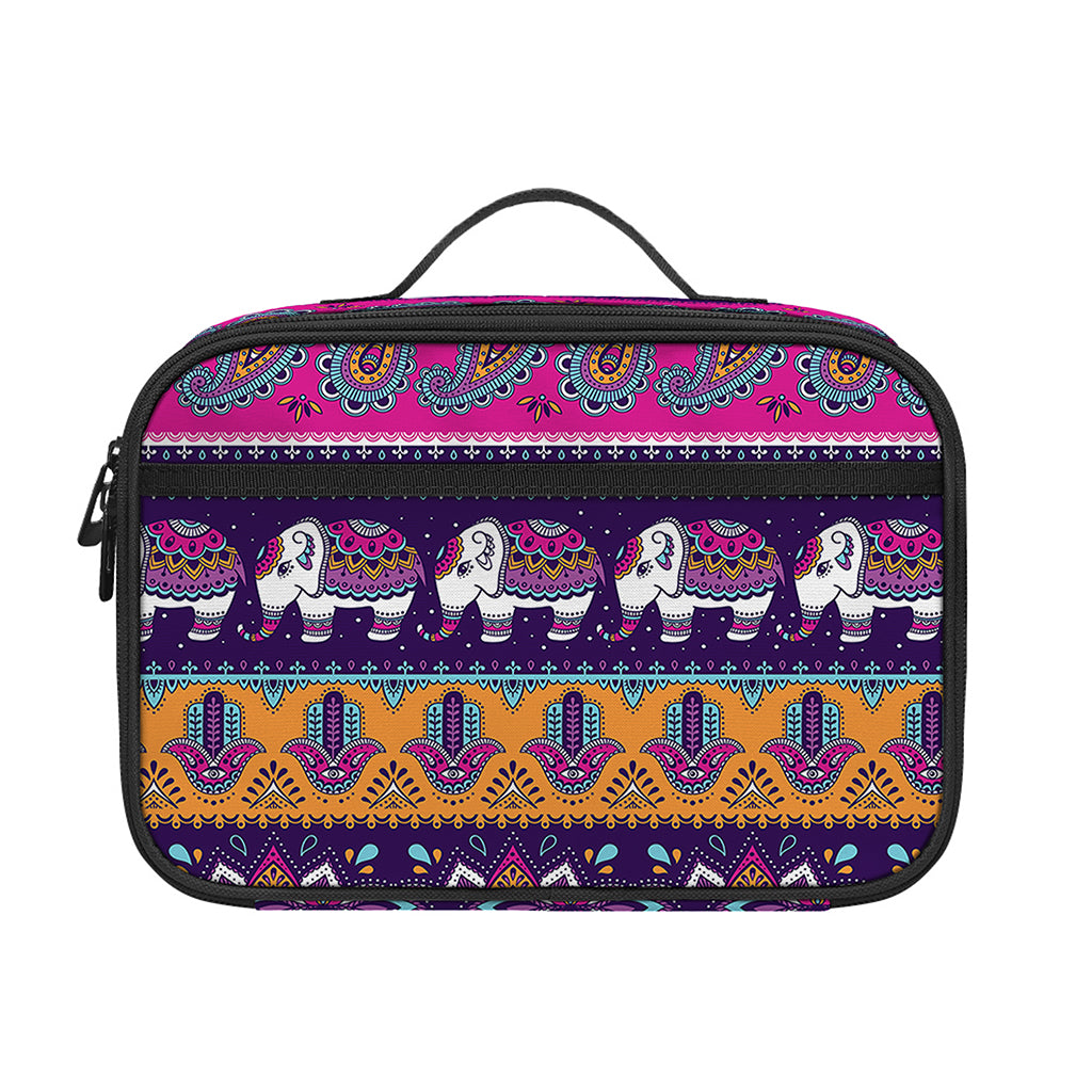 Paisley Elephant Hamsa Pattern Print Portable Lunch Bag