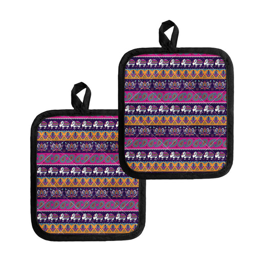 Paisley Elephant Hamsa Pattern Print Pot Holders