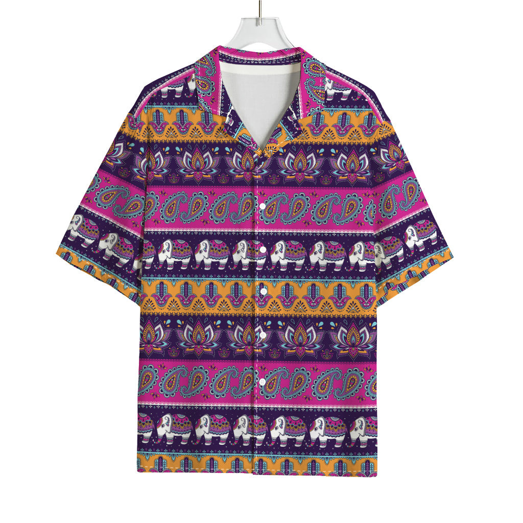 Paisley Elephant Hamsa Pattern Print Rayon Hawaiian Shirt