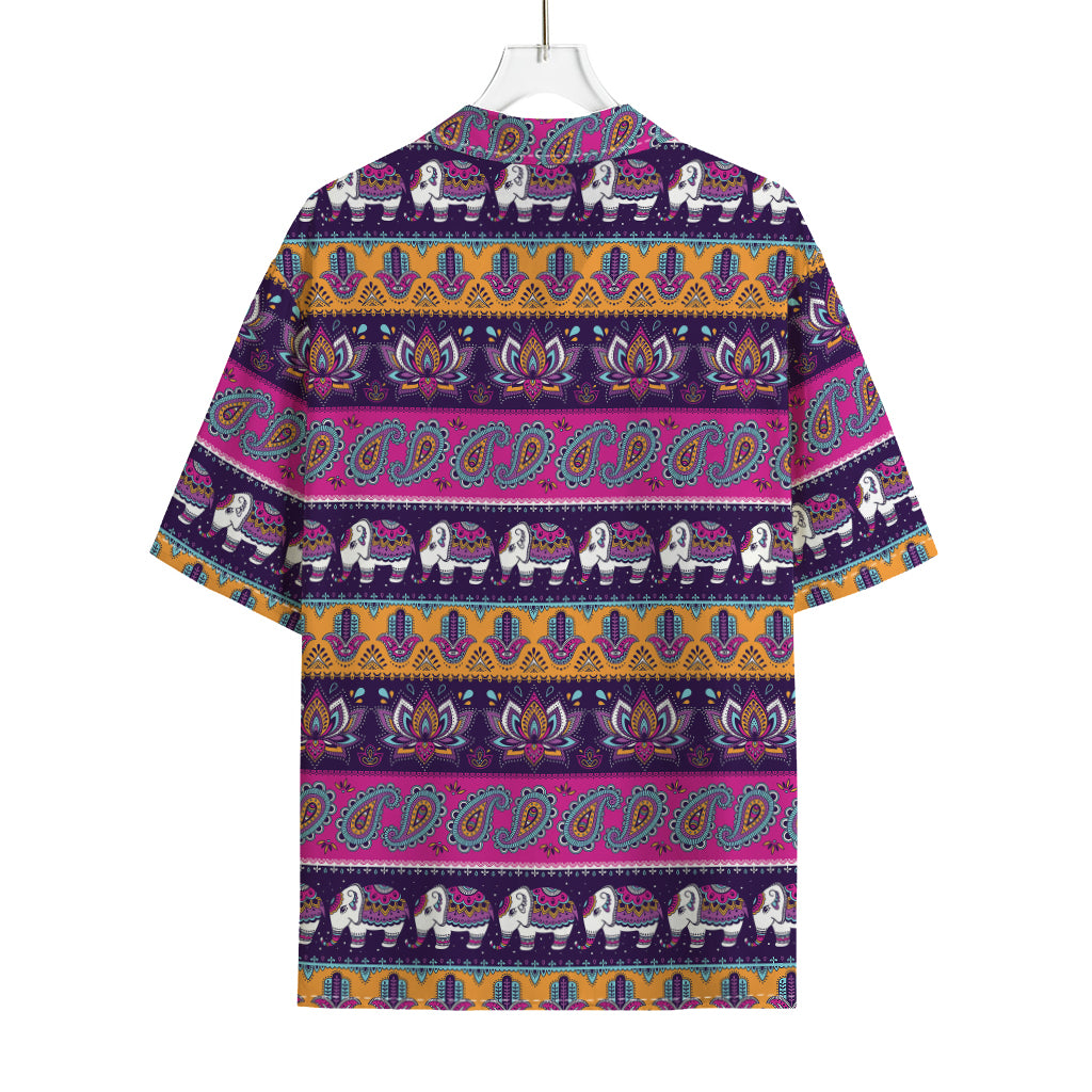 Paisley Elephant Hamsa Pattern Print Rayon Hawaiian Shirt