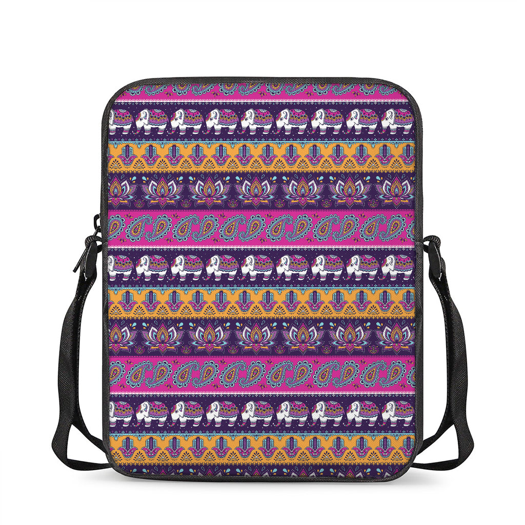 Paisley Elephant Hamsa Pattern Print Rectangular Crossbody Bag