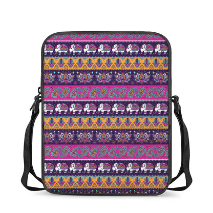 Paisley Elephant Hamsa Pattern Print Rectangular Crossbody Bag