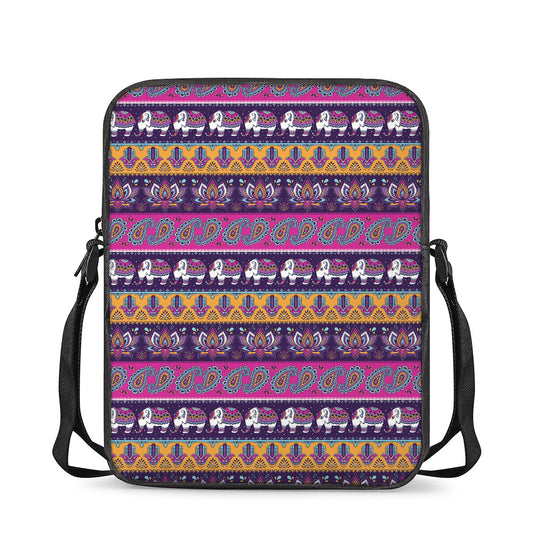 Paisley Elephant Hamsa Pattern Print Rectangular Crossbody Bag