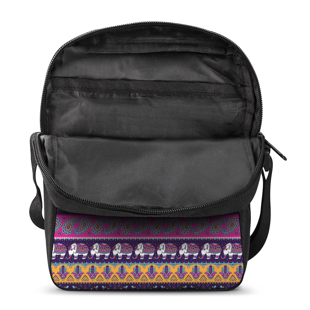 Paisley Elephant Hamsa Pattern Print Rectangular Crossbody Bag
