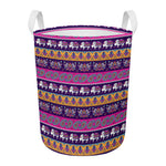 Paisley Elephant Hamsa Pattern Print Round Laundry Basket