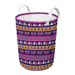 Paisley Elephant Hamsa Pattern Print Round Laundry Basket