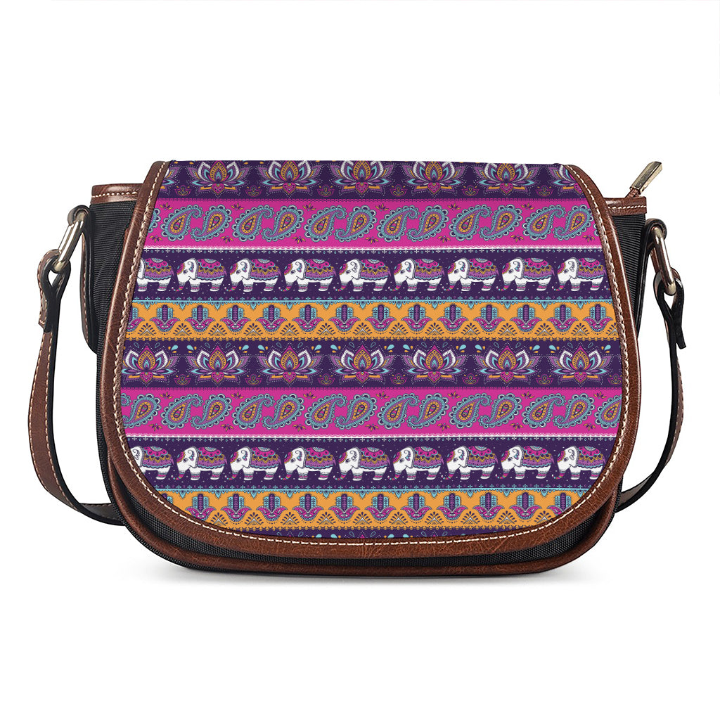 Paisley Elephant Hamsa Pattern Print Saddle Bag