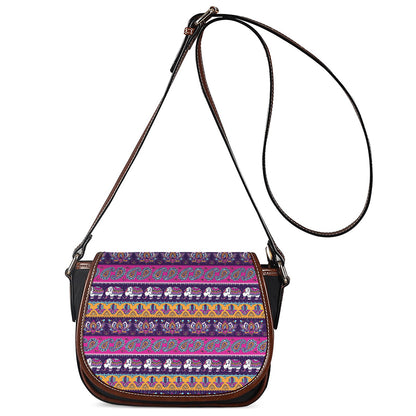 Paisley Elephant Hamsa Pattern Print Saddle Bag