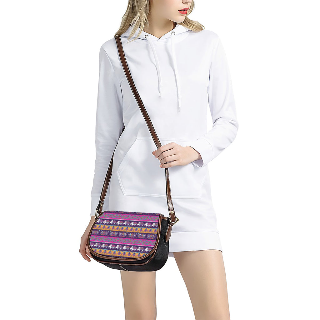Paisley Elephant Hamsa Pattern Print Saddle Bag