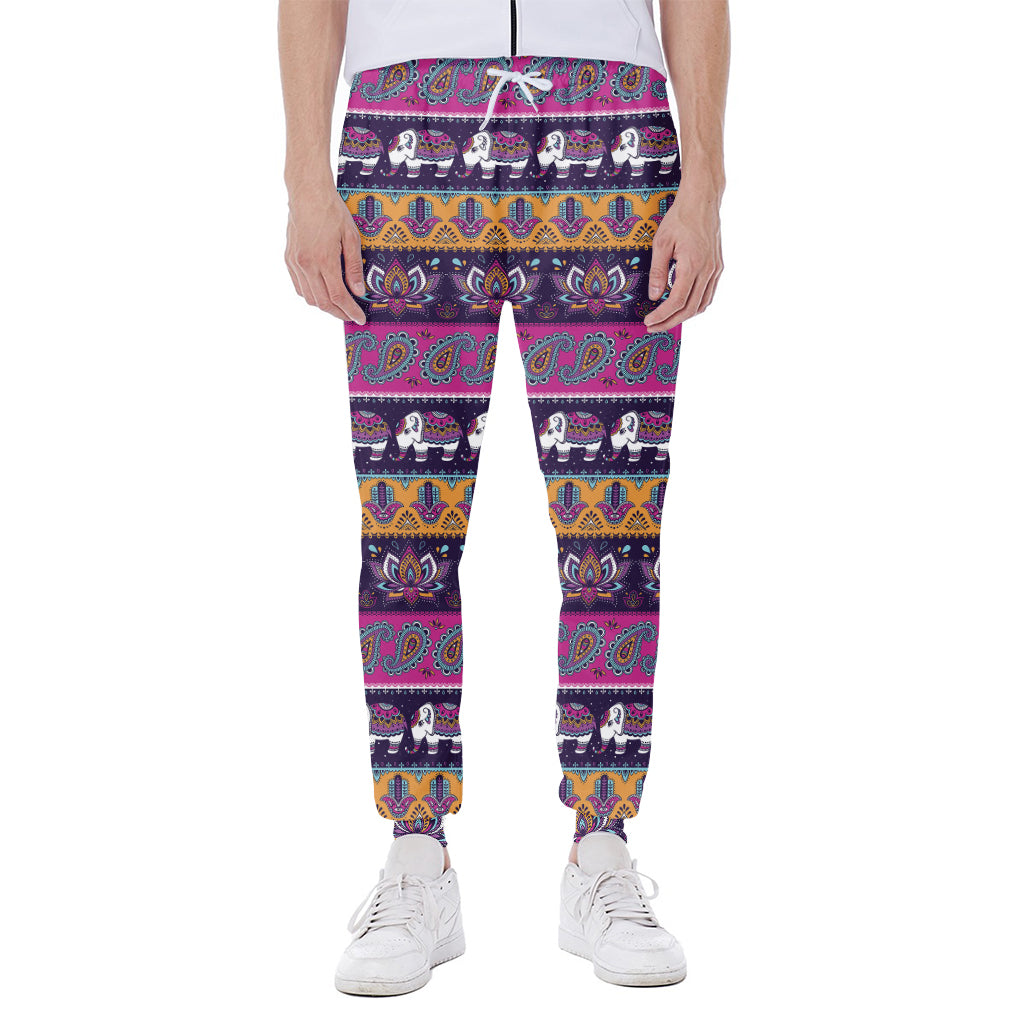Paisley Elephant Hamsa Pattern Print Scuba Joggers
