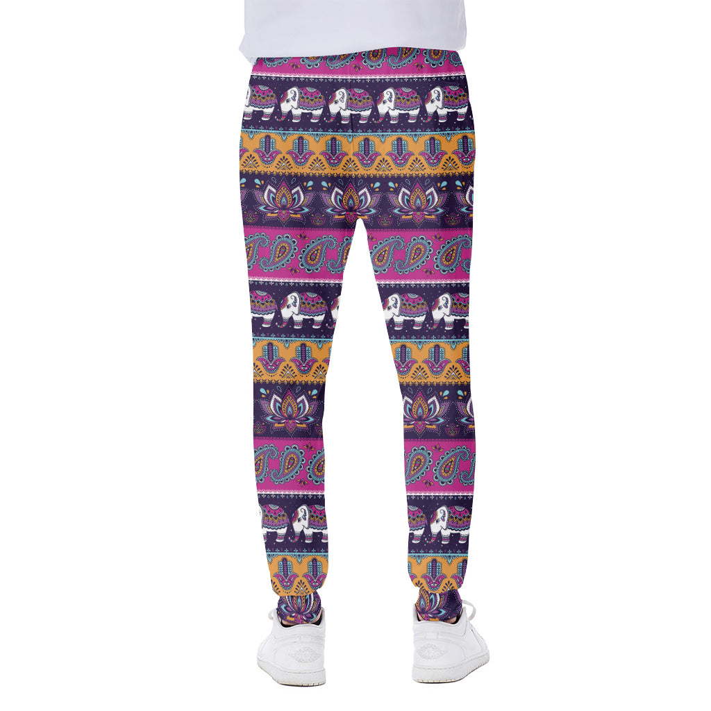 Paisley Elephant Hamsa Pattern Print Scuba Joggers