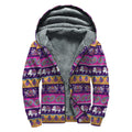 Paisley Elephant Hamsa Pattern Print Sherpa Lined Zip Up Hoodie