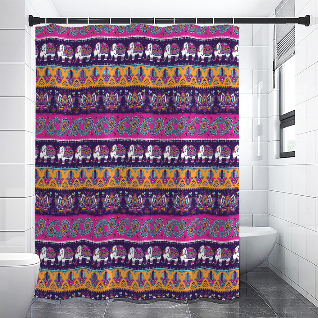 Paisley Elephant Hamsa Pattern Print Shower Curtain