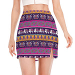 Paisley Elephant Hamsa Pattern Print Side Slit Mini Skirt
