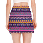 Paisley Elephant Hamsa Pattern Print Side Slit Mini Skirt