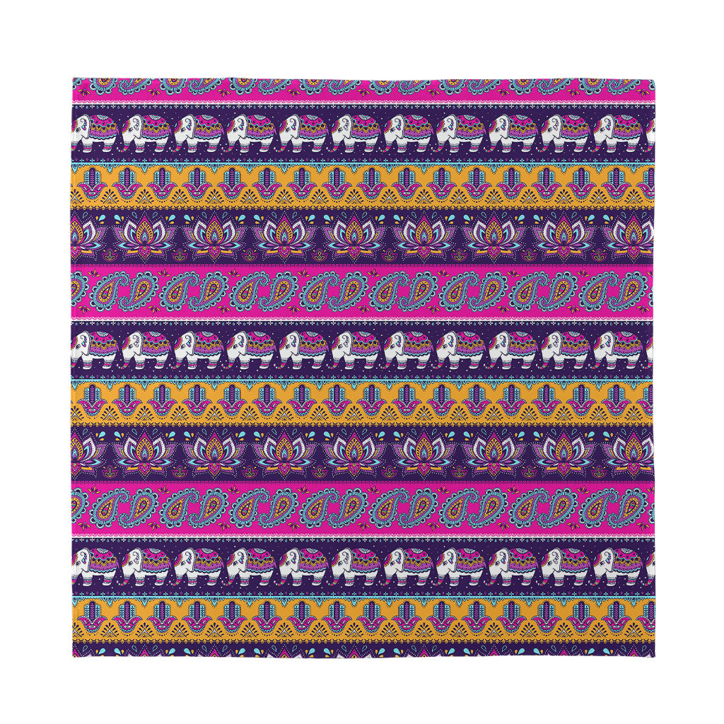 Paisley Elephant Hamsa Pattern Print Silk Bandana