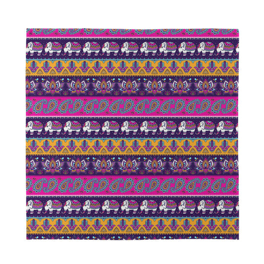 Paisley Elephant Hamsa Pattern Print Silk Bandana