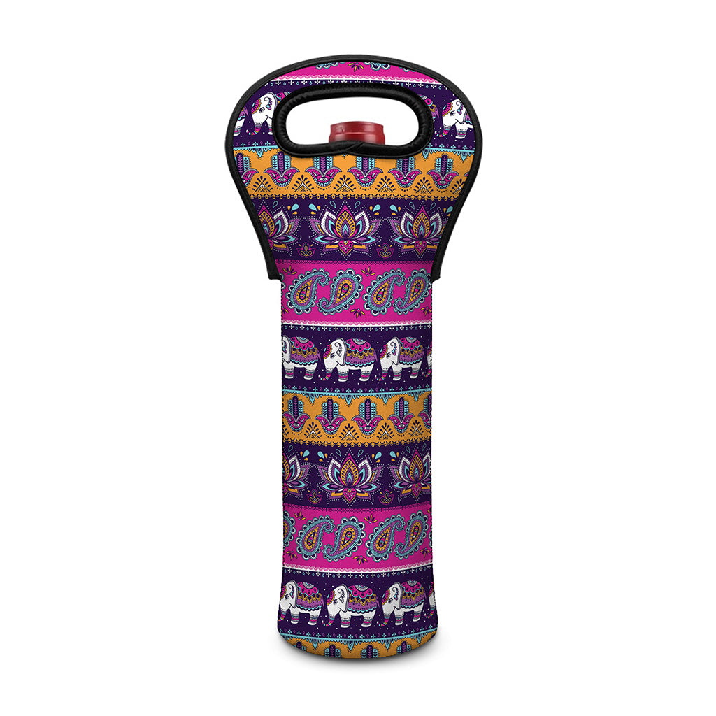 Paisley Elephant Hamsa Pattern Print Single Neoprene Wine Tote