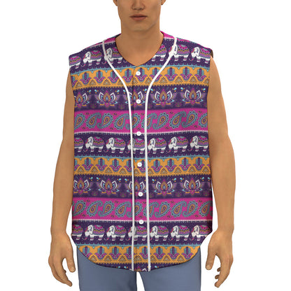 Paisley Elephant Hamsa Pattern Print Sleeveless Baseball Jersey