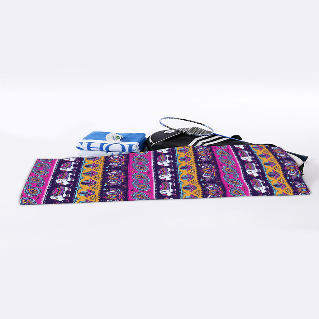 Paisley Elephant Hamsa Pattern Print Sports Towel