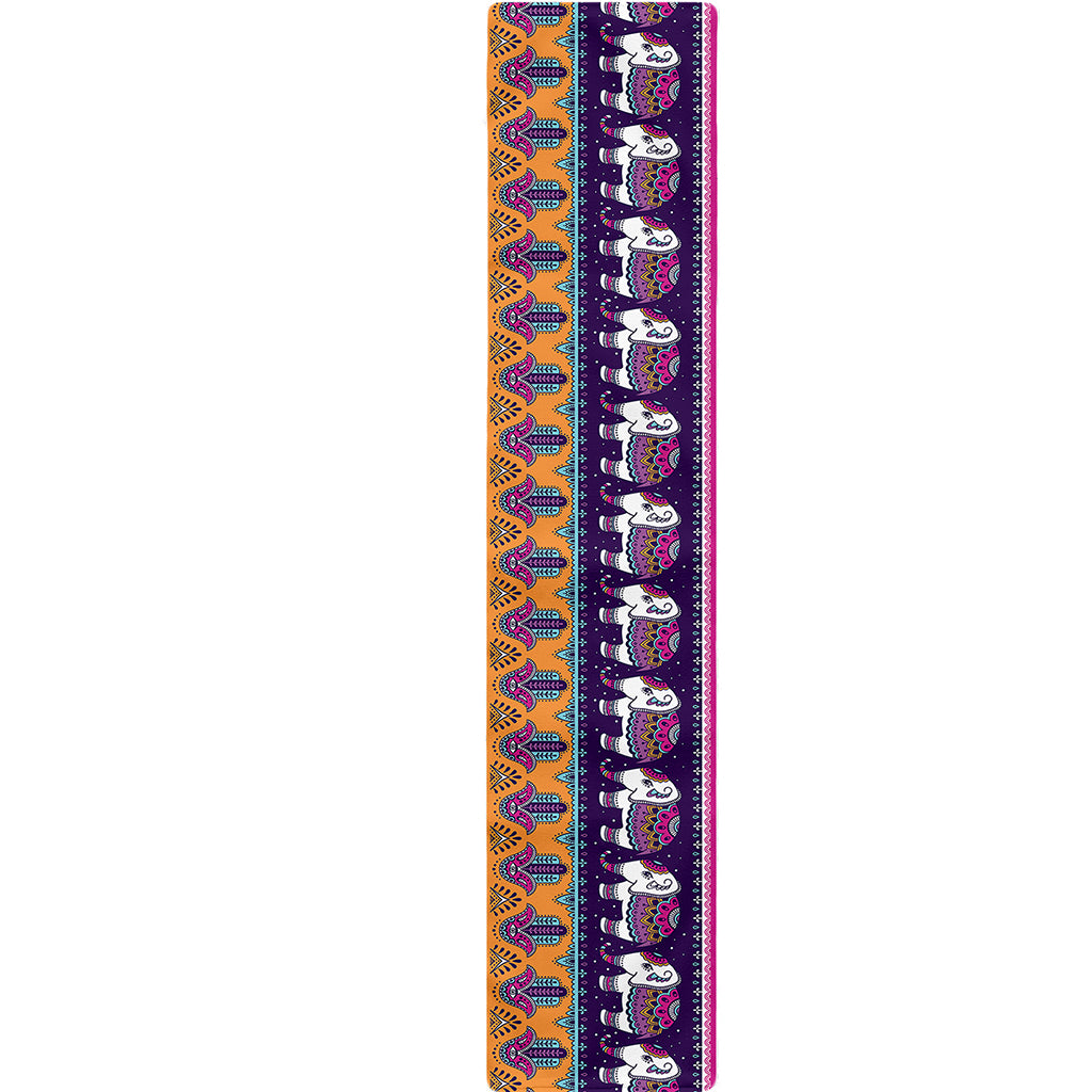 Paisley Elephant Hamsa Pattern Print Table Runner