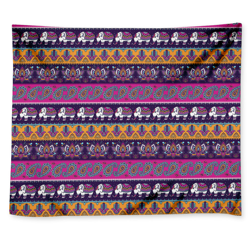 Paisley Elephant Hamsa Pattern Print Tapestry
