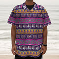 Paisley Elephant Hamsa Pattern Print Textured Short Sleeve Shirt