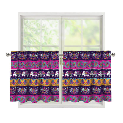 Paisley Elephant Hamsa Pattern Print Tier Curtains