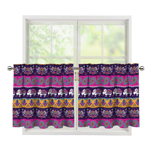 Paisley Elephant Hamsa Pattern Print Tier Curtains