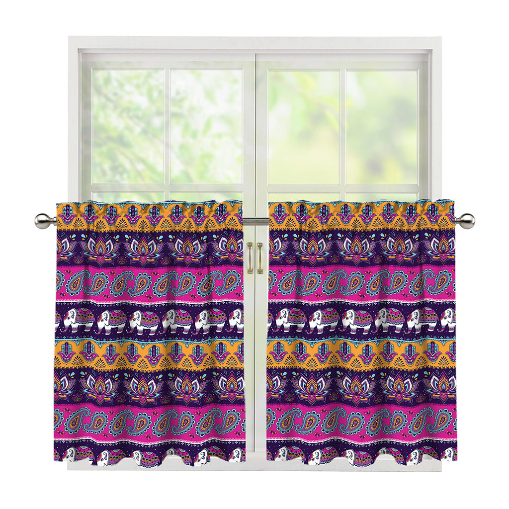 Paisley Elephant Hamsa Pattern Print Tier Curtains