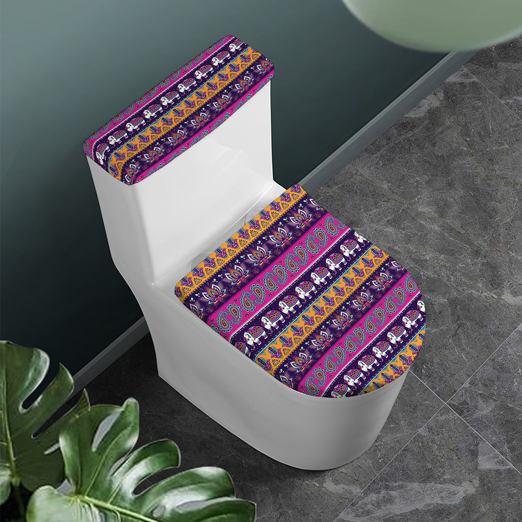 Paisley Elephant Hamsa Pattern Print Toilet Lid And Tank Cover Set