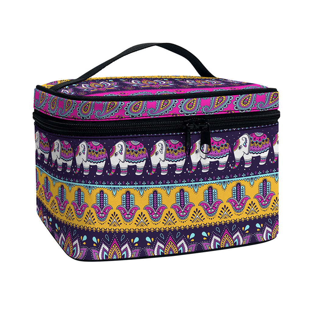 Paisley Elephant Hamsa Pattern Print Travel Makeup Bag