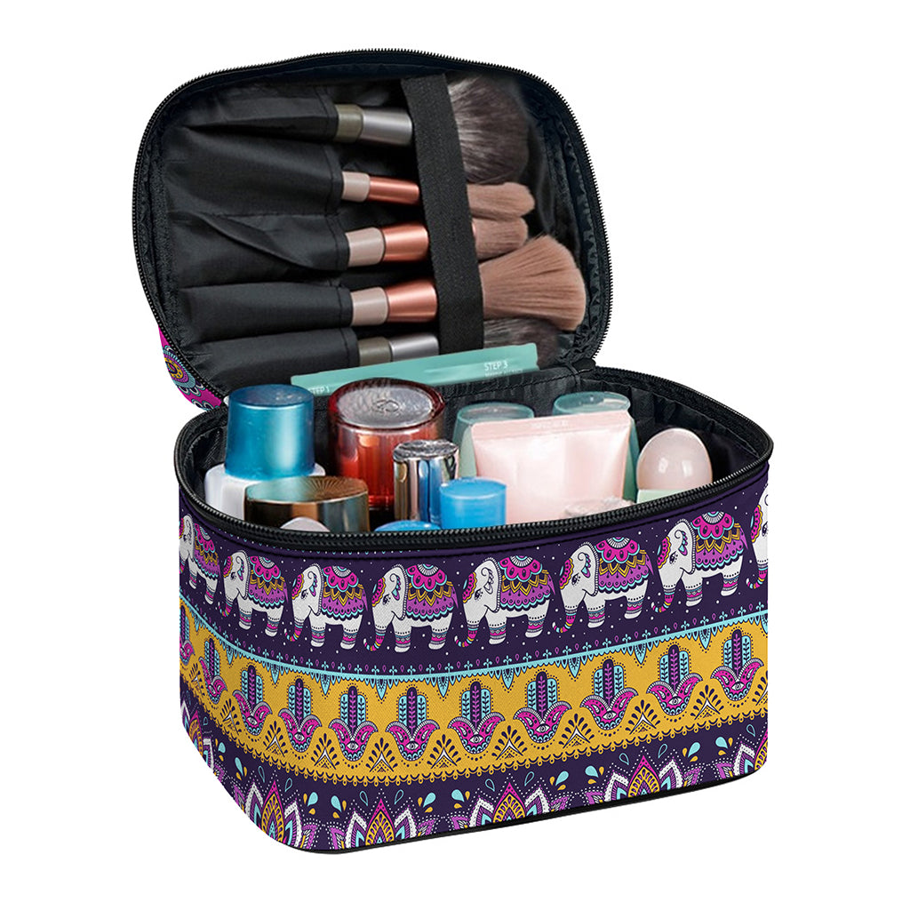 Paisley Elephant Hamsa Pattern Print Travel Makeup Bag