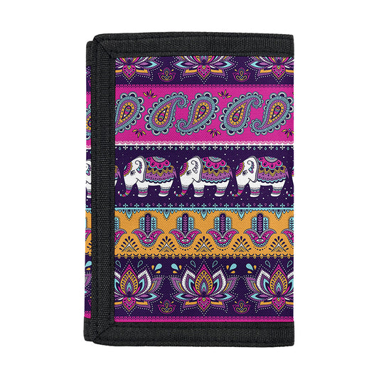 Paisley Elephant Hamsa Pattern Print Trifold Wallet