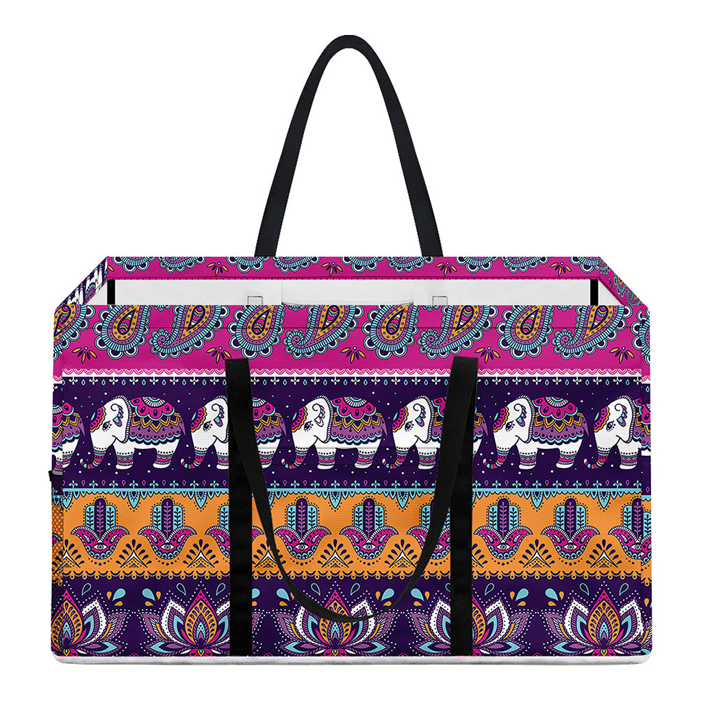 Paisley Elephant Hamsa Pattern Print Utility Tote Bag
